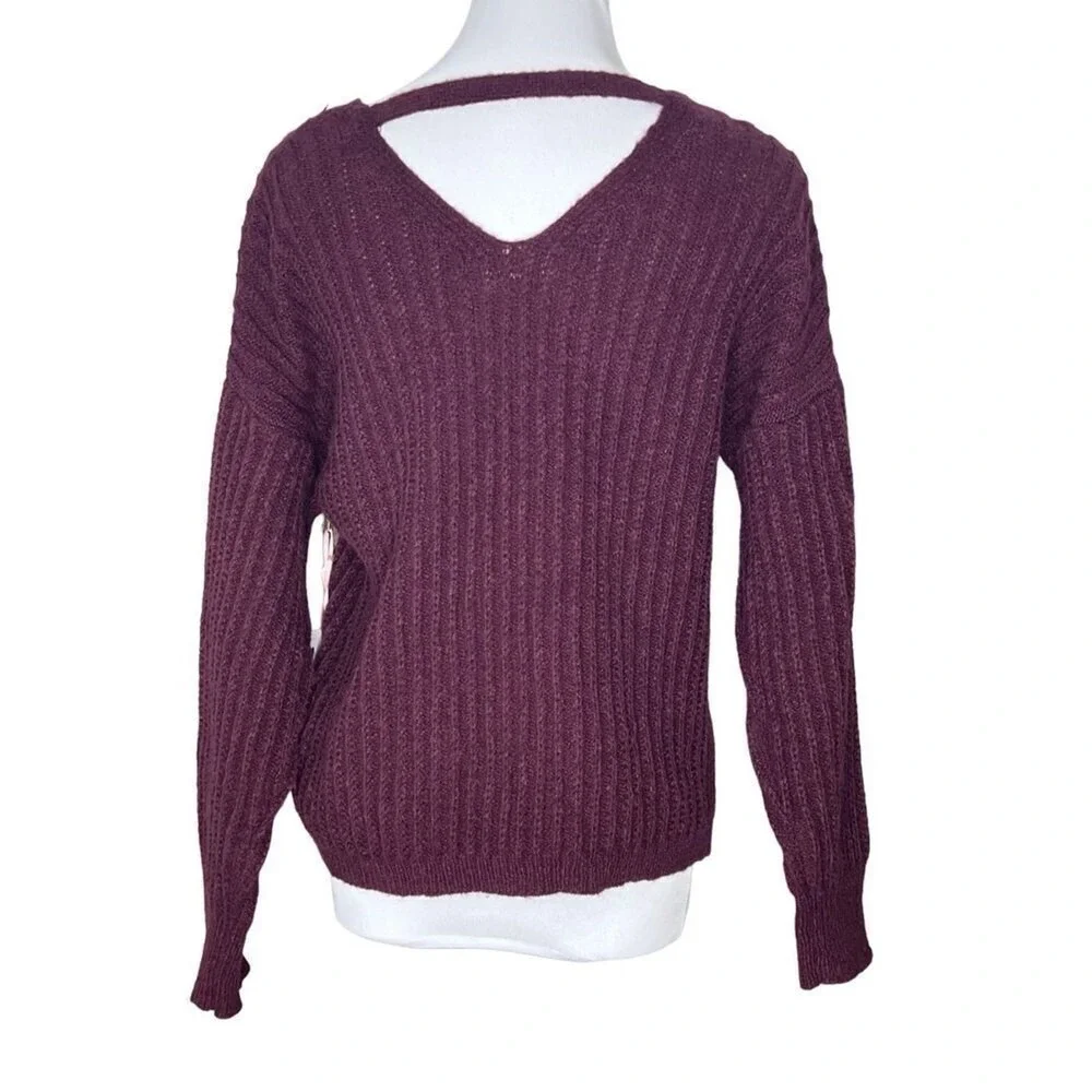 Belle du Jour Burgundy Ribbed Soft Cozy Sweater Cross‎ Bar Back LARGE NWT SALE